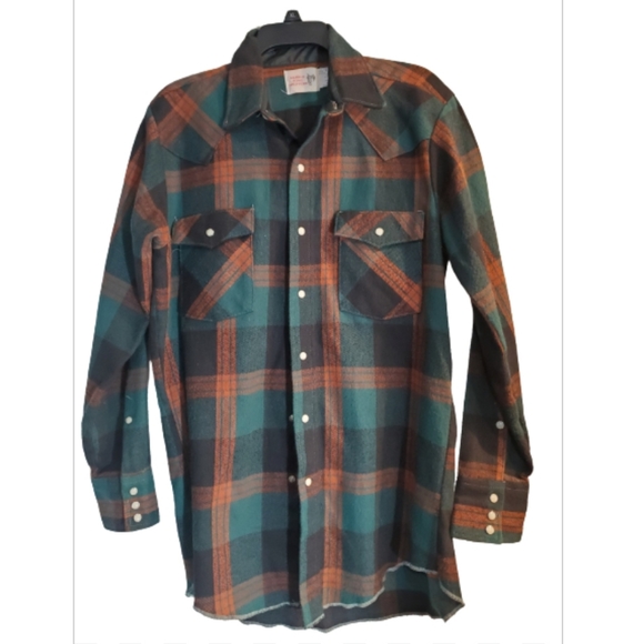 Vintage Saddle King Western Pearl Snap Plaid Cowboy Cotton Shirt Medium - Picture 12 of 16